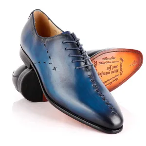 Jat Janer Plain Stiches Laceup Blue Brogue Shoe