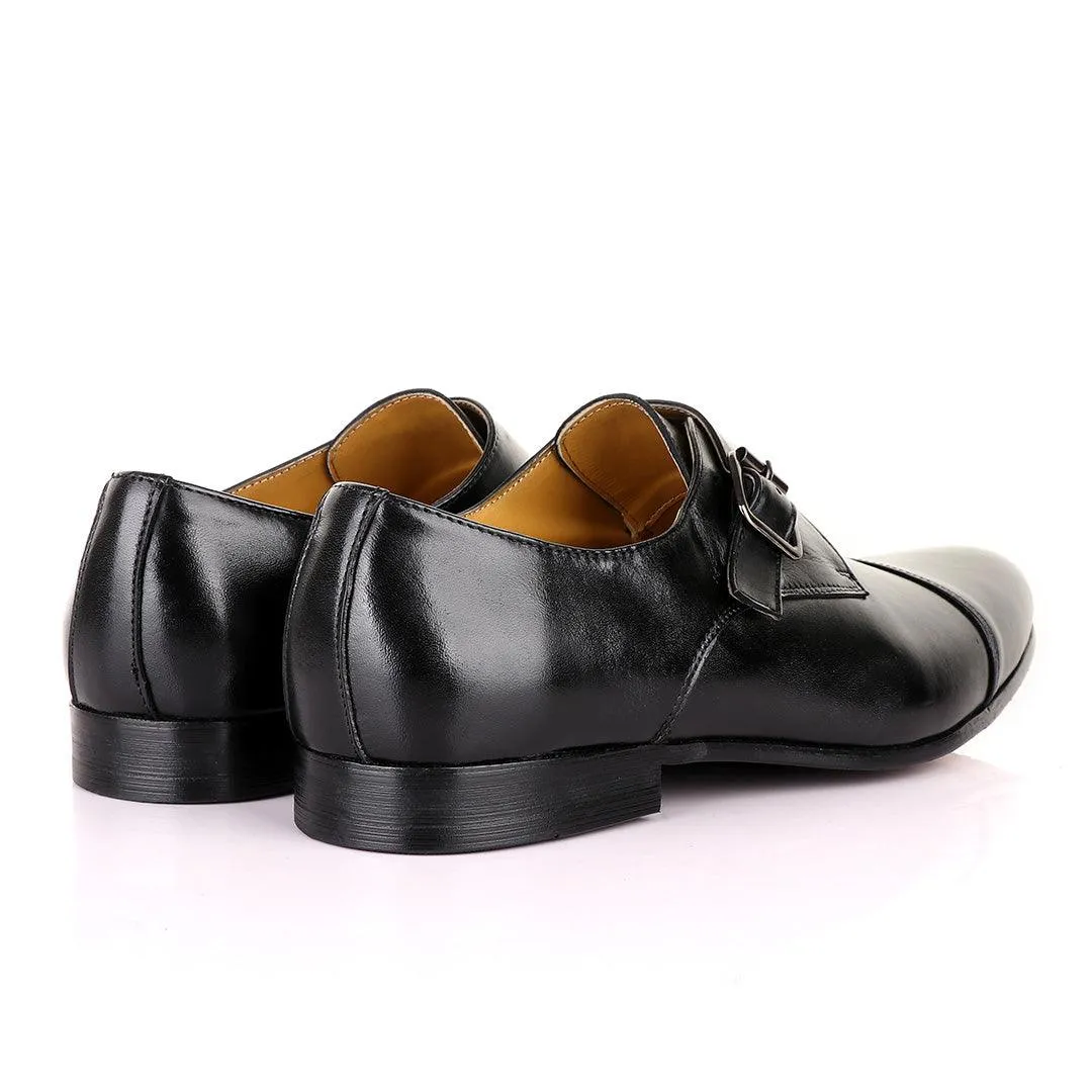 John Mendson Single Strap Buckle Leather Black Shoe