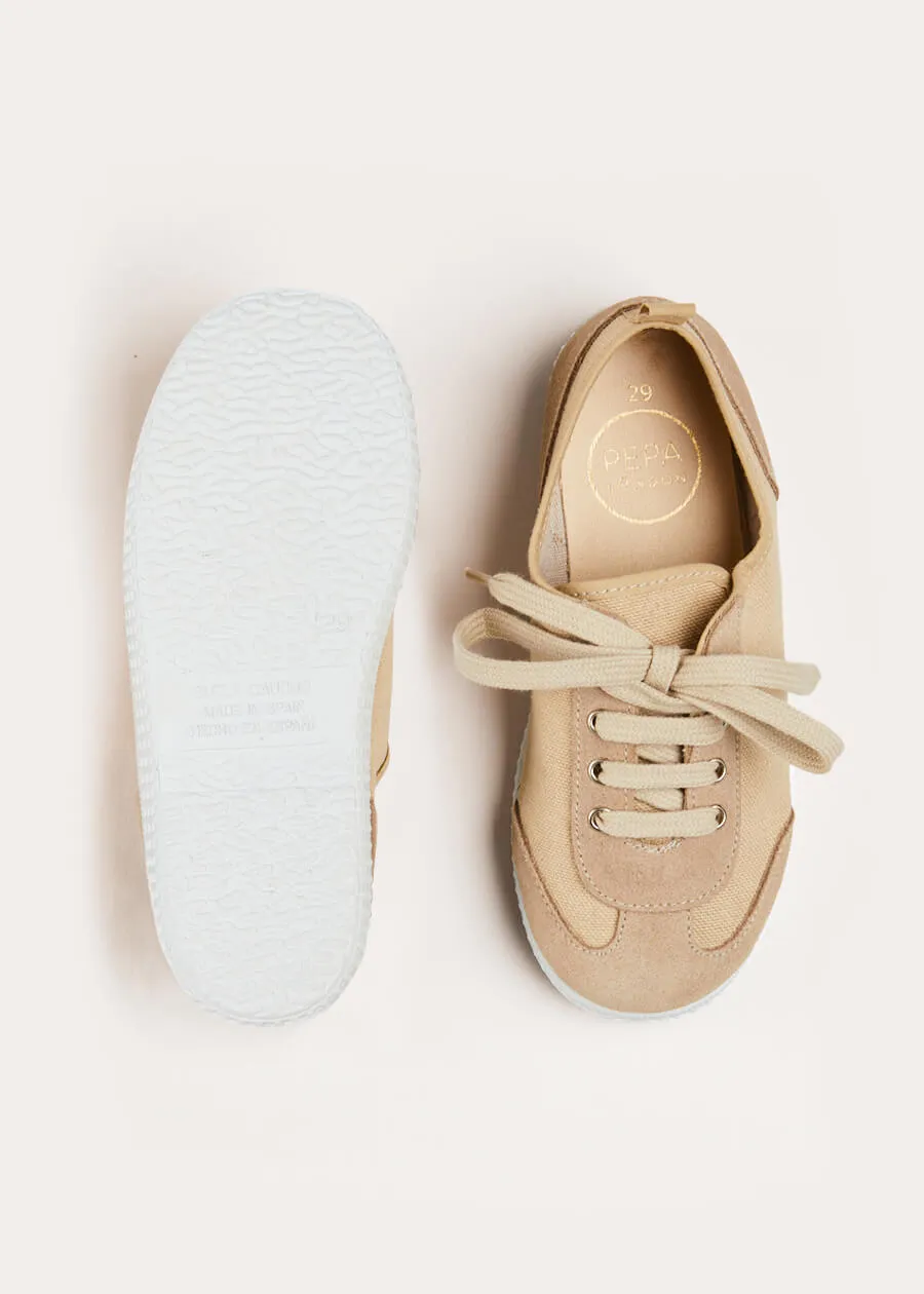 Lace Up Plimsoll Sneakers in Taupe (24-34EU)