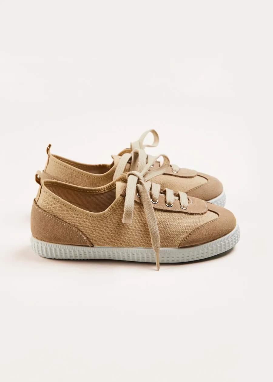 Lace Up Plimsoll Sneakers in Taupe (24-34EU)