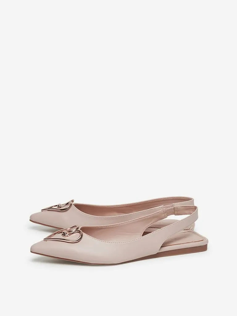 LUNA BLU Blush Pink Hardware Sling-Back Flats