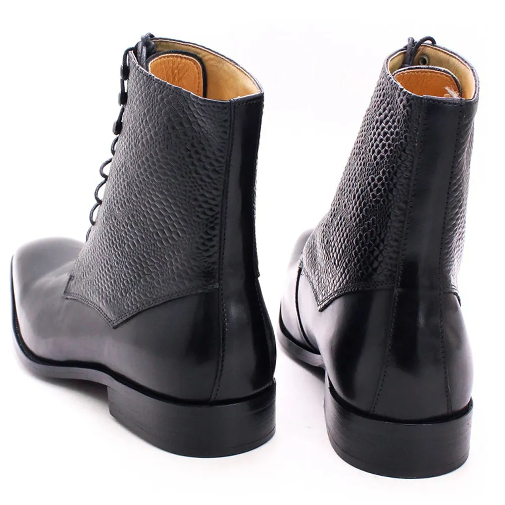 LuxeSnake Chic Pointed Toe Cow Leather Ankle Boots