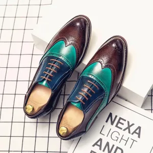 Luxury Multi-colored Premium Leather Lace-Up Business Shoes: Men's Classic Square Toe Dress Flats