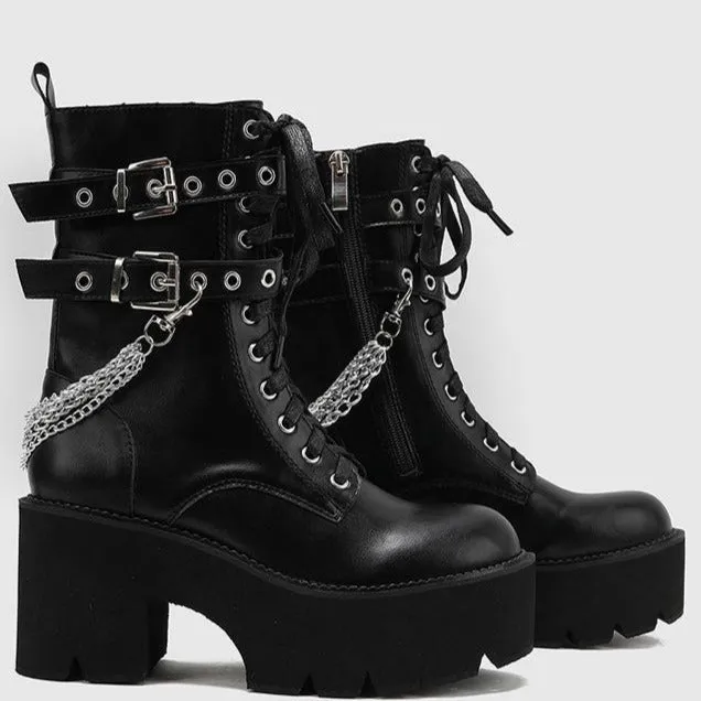 Mid-calf Chunky Heeled Thick-Soled Belt Buckle Martin Boots