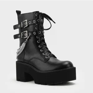 Mid-calf Chunky Heeled Thick-Soled Belt Buckle Martin Boots