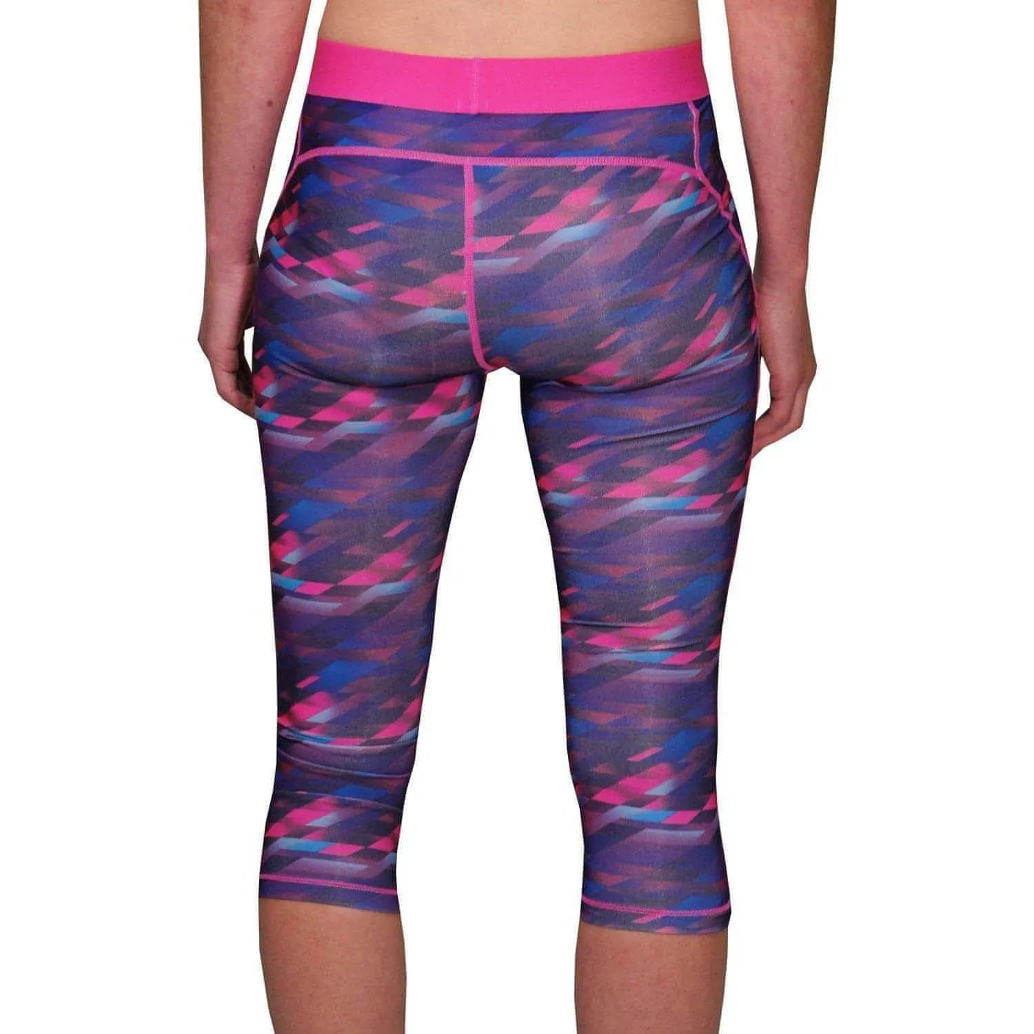 More Mile Go For It Printed Womens 3/4 Capri Running Tights - Pink