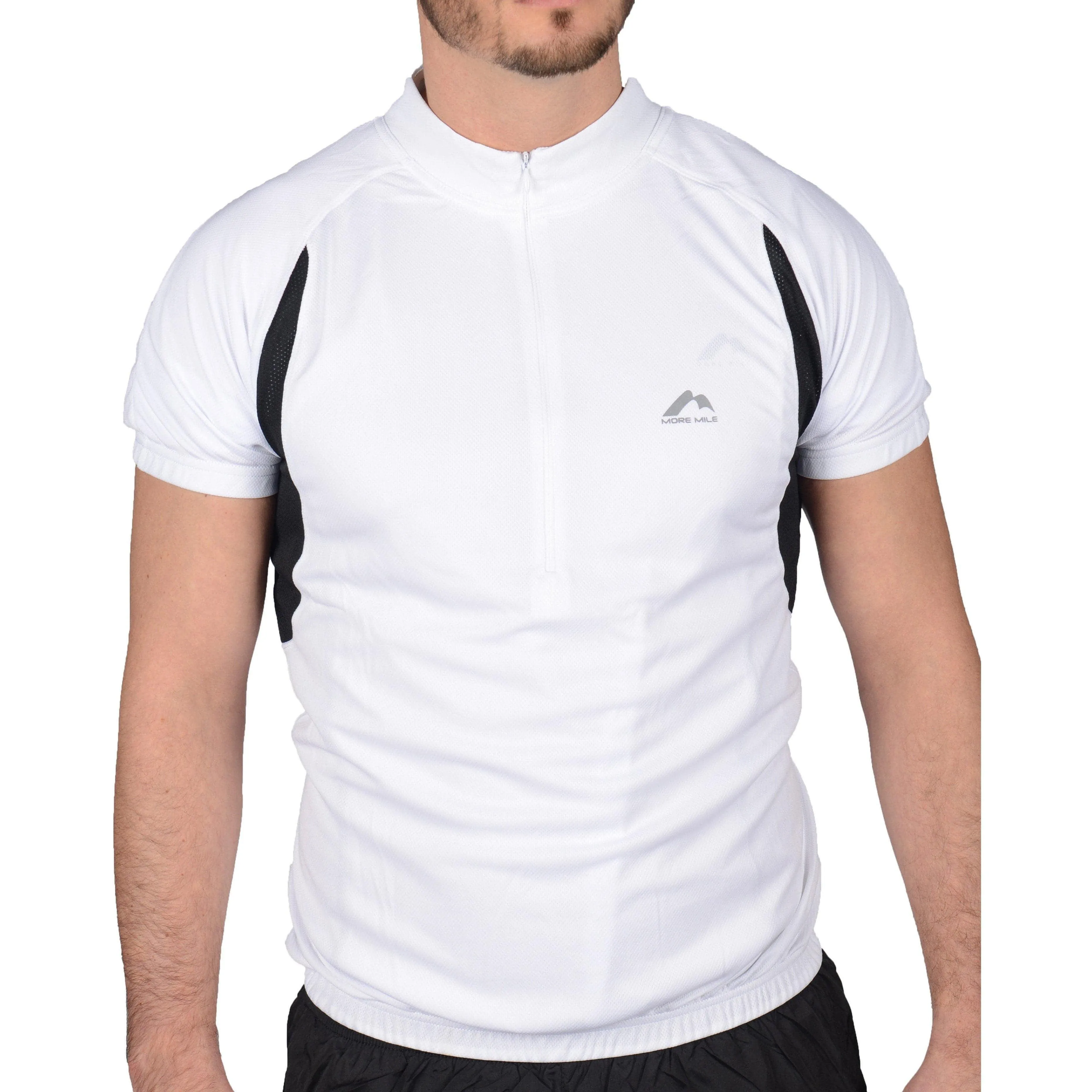 More Mile Short Sleeve Half Zip Mens Cycling Jersey - White