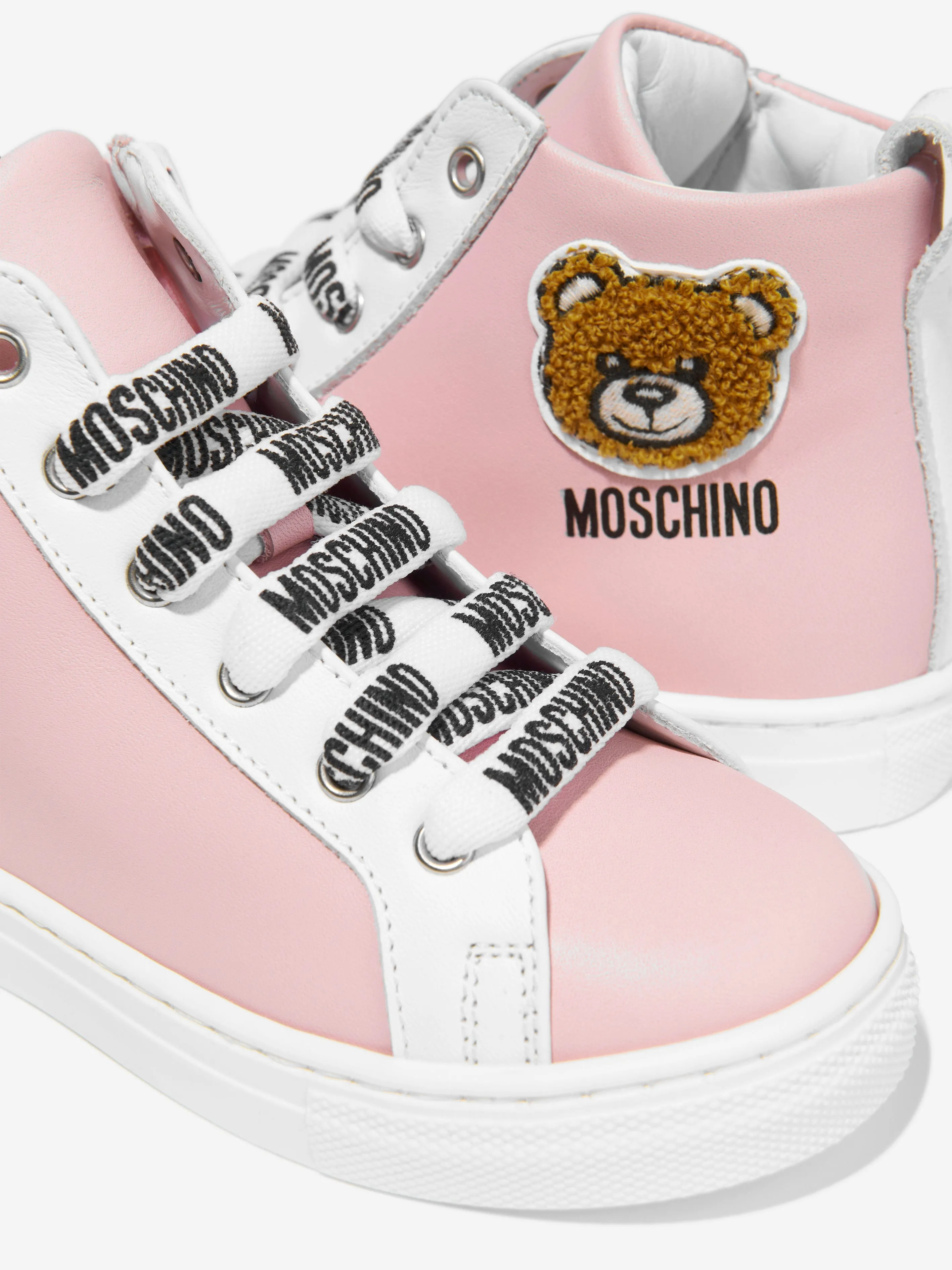 Moschino Girls Leather Teddy Patch High Top Trainers