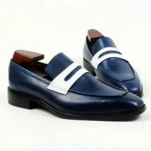 New Classic Handmade Men's Two Tone Penny Loafer Shoes, Pure Leather Shoes, Party Wear Shoes