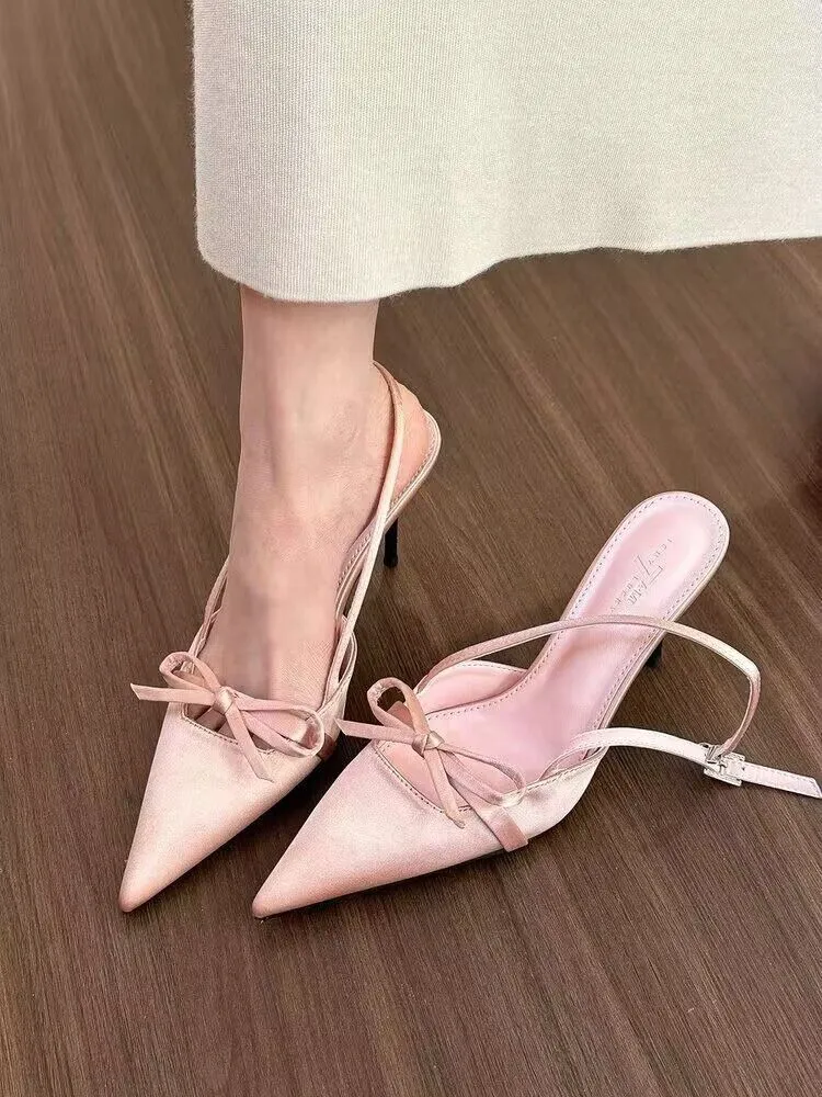 NewPointed Head Thin Heel Butterfly Knot High Heeled Sandals