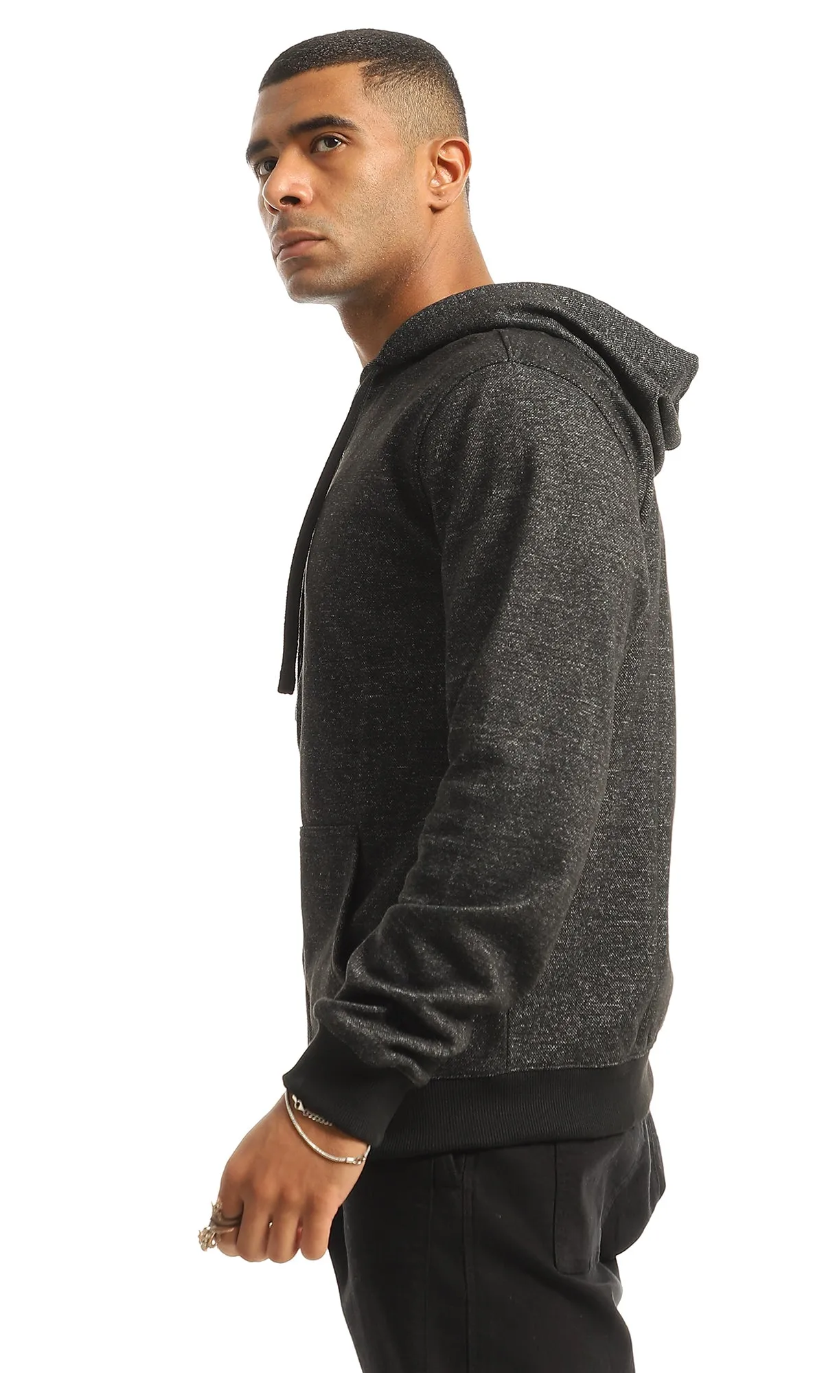 O155660 Black Hooded Zip-Through Sweatshirt