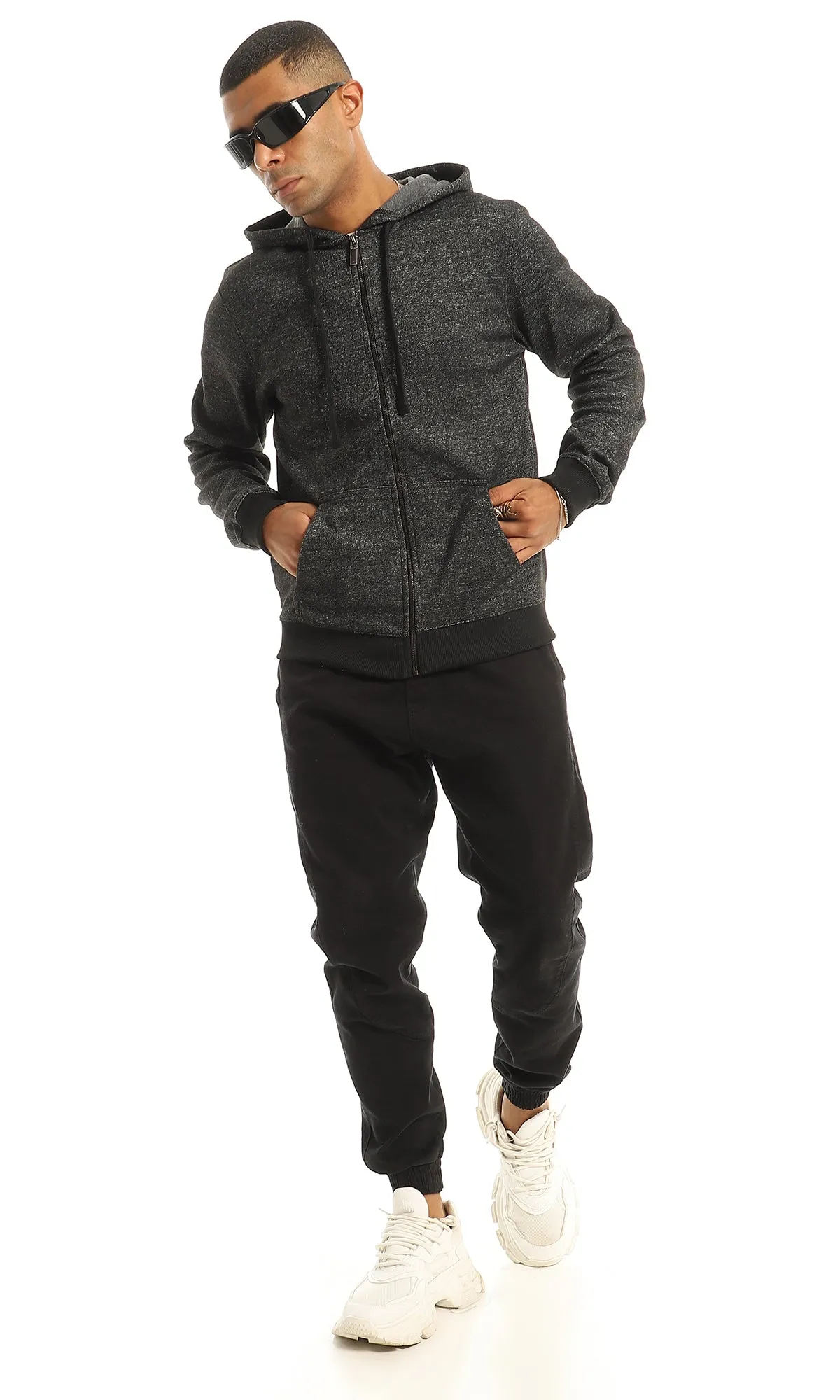 O155660 Black Hooded Zip-Through Sweatshirt