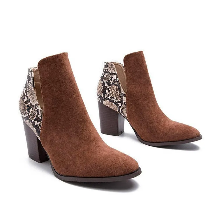 Patchwork Material Chunky Heeled Ankle Boots