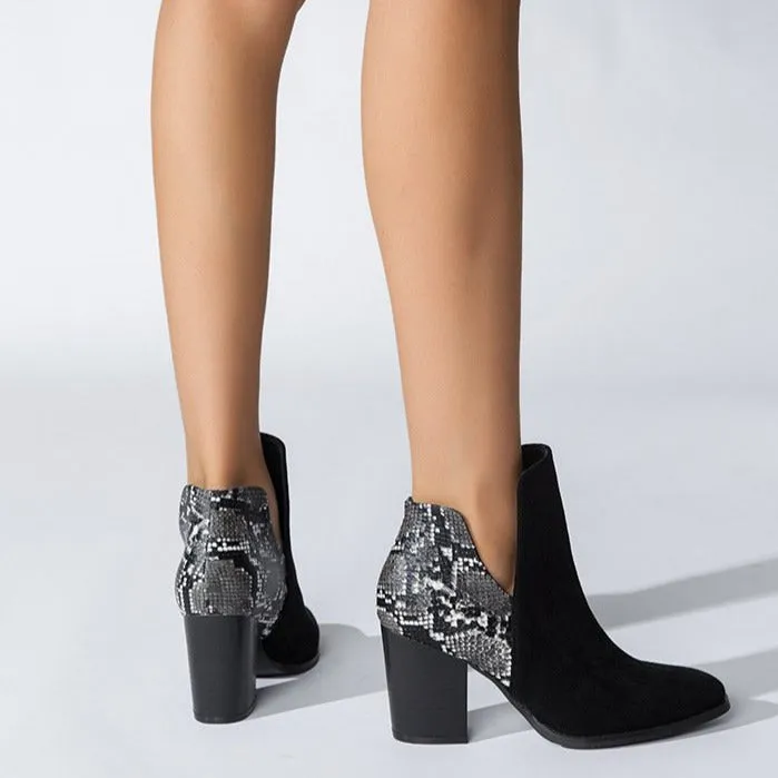 Patchwork Material Chunky Heeled Ankle Boots