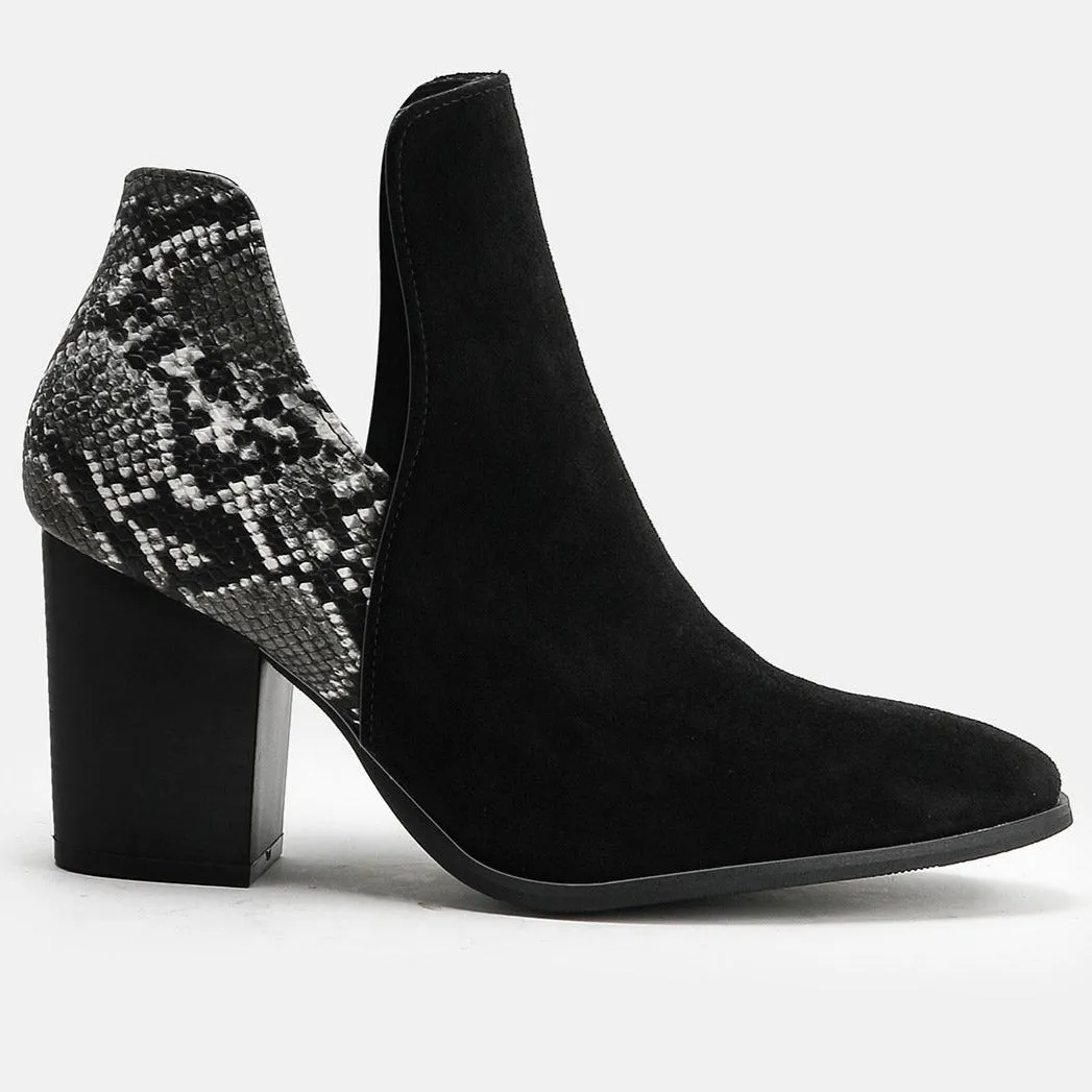 Patchwork Material Chunky Heeled Ankle Boots