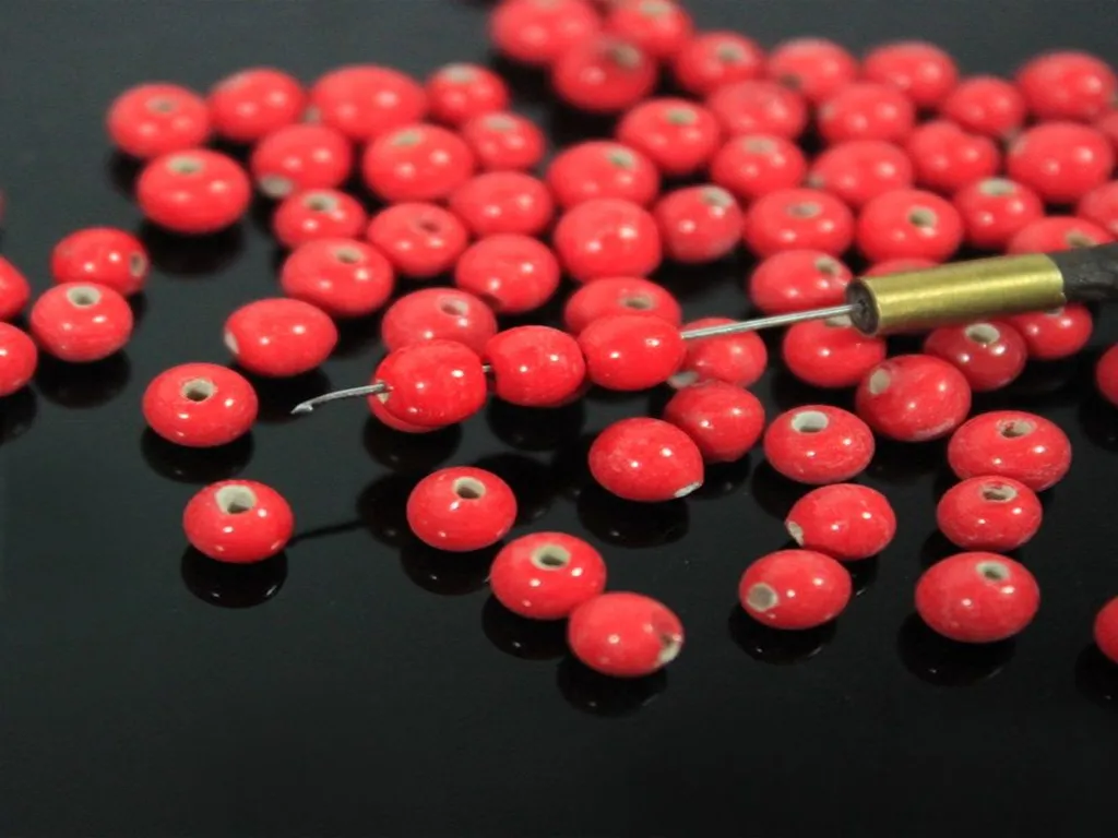 Peachy Red Spherical Ceramic Beads