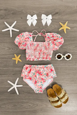 Pink Floral Ruffle Bikini