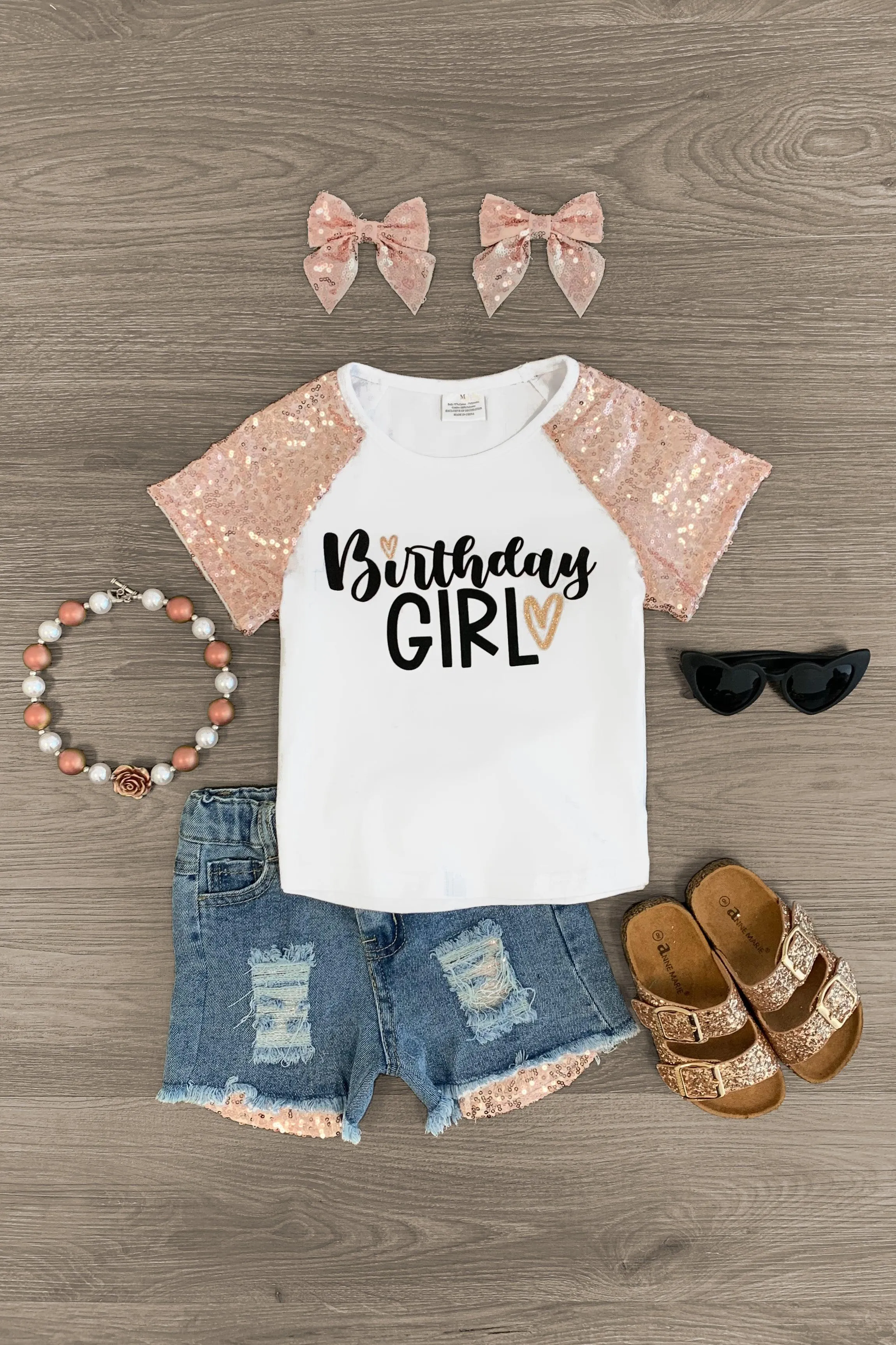 "Birthday Girl" Distressed Denim Short Set