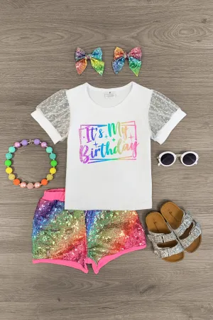 "It's My Birthday" Rainbow Glitter Short Set