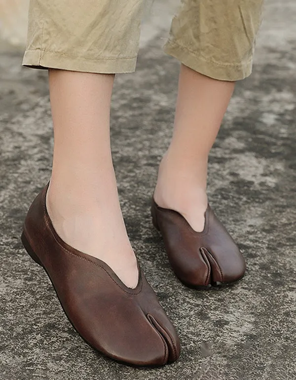 Retro Fashion Split Toe Leather Flats