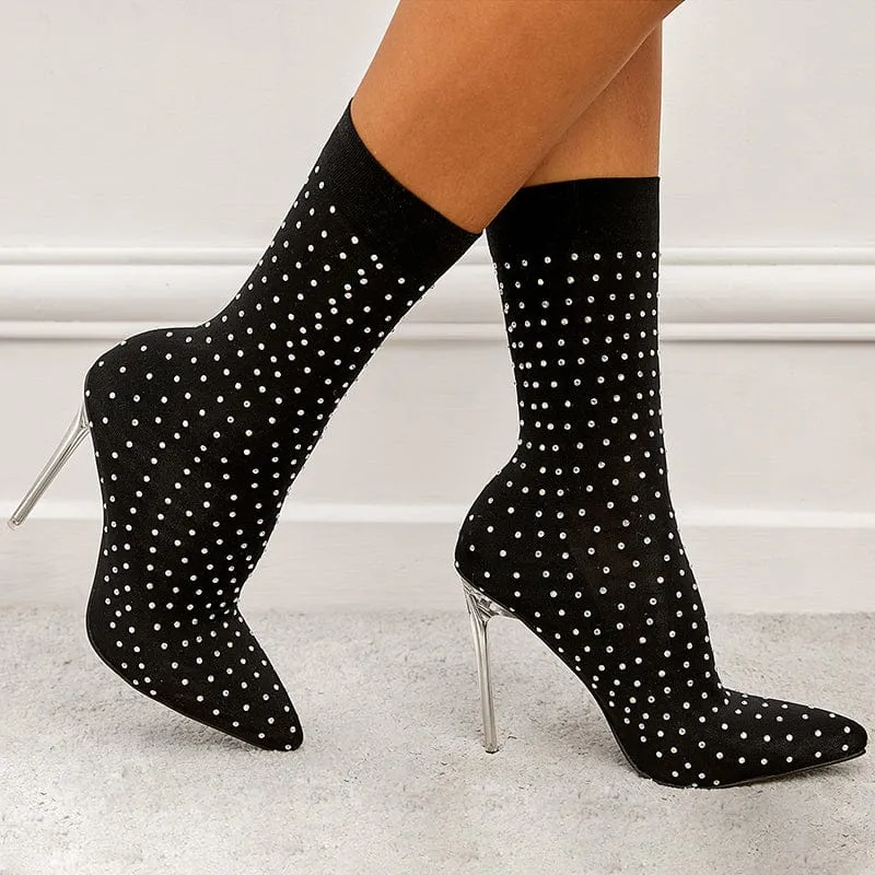 Rhinestone Decor Stiletto Heeled Boots