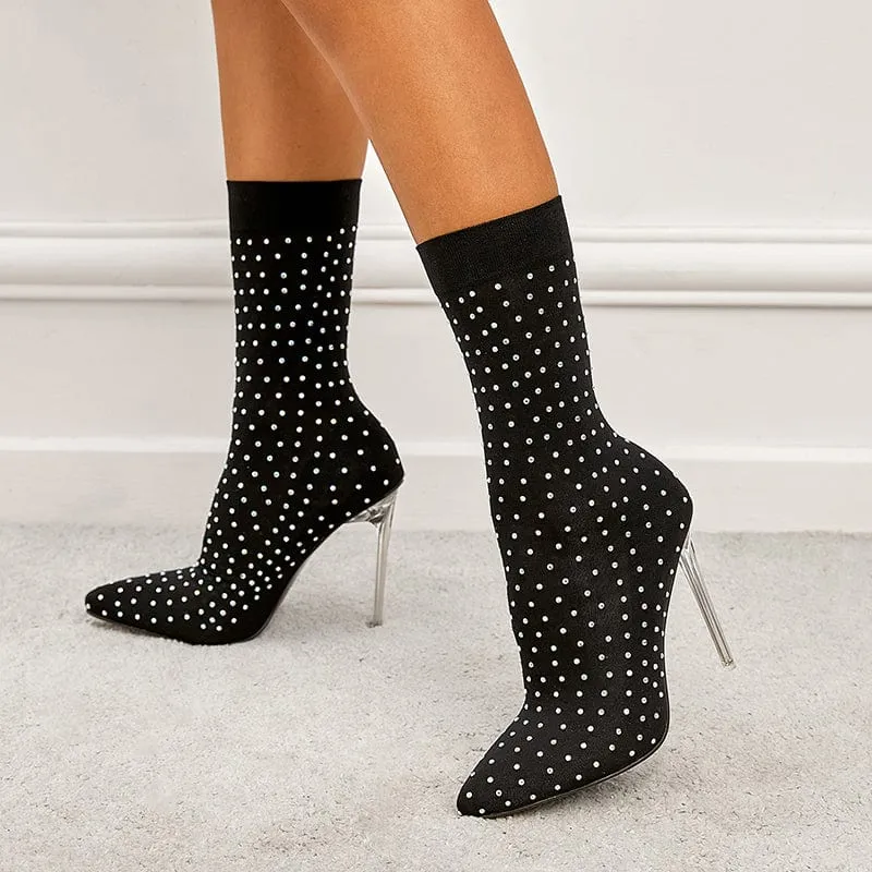 Rhinestone Decor Stiletto Heeled Boots