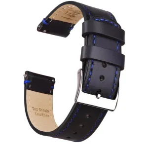 Ritche Black/Blue Stitching Top Grain Leather Watch Bands