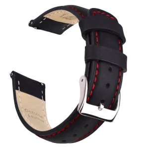 Ritche Classic Black Leather Watch Bands - Red Stitching