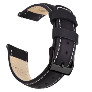 Ritche Classic Black Leather Watch Bands - White Stitching