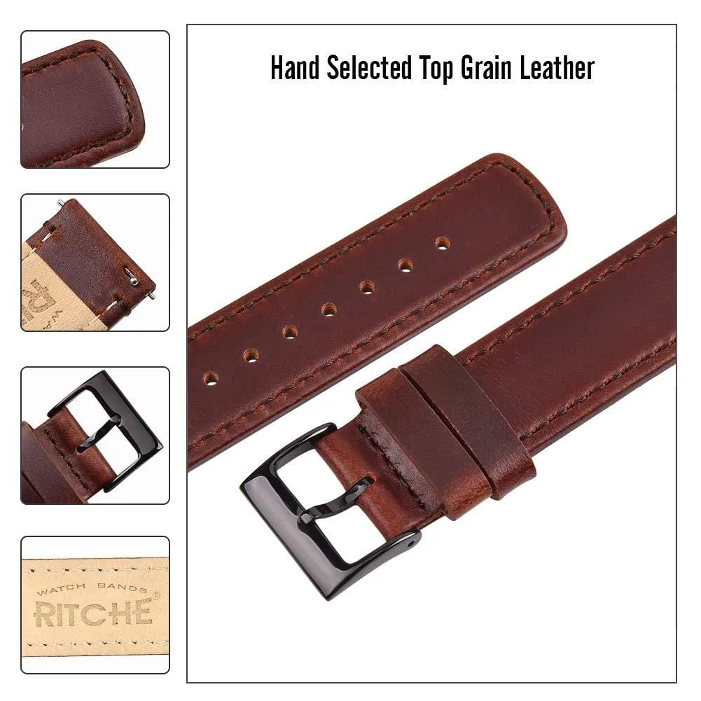 Ritche Coffee Top Grain Leather Watch Bands