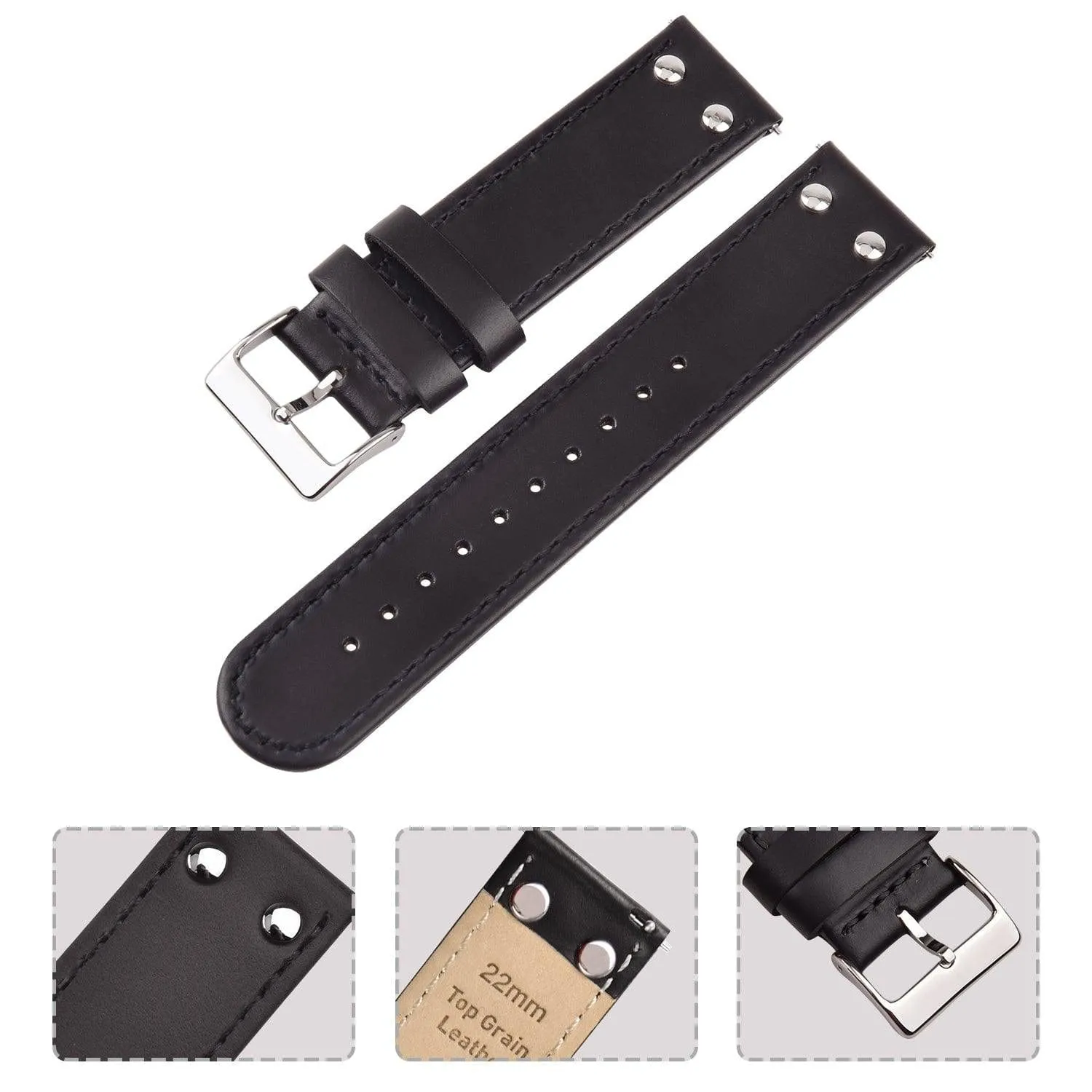 Ritche Pilot Black Leather Watch Bands