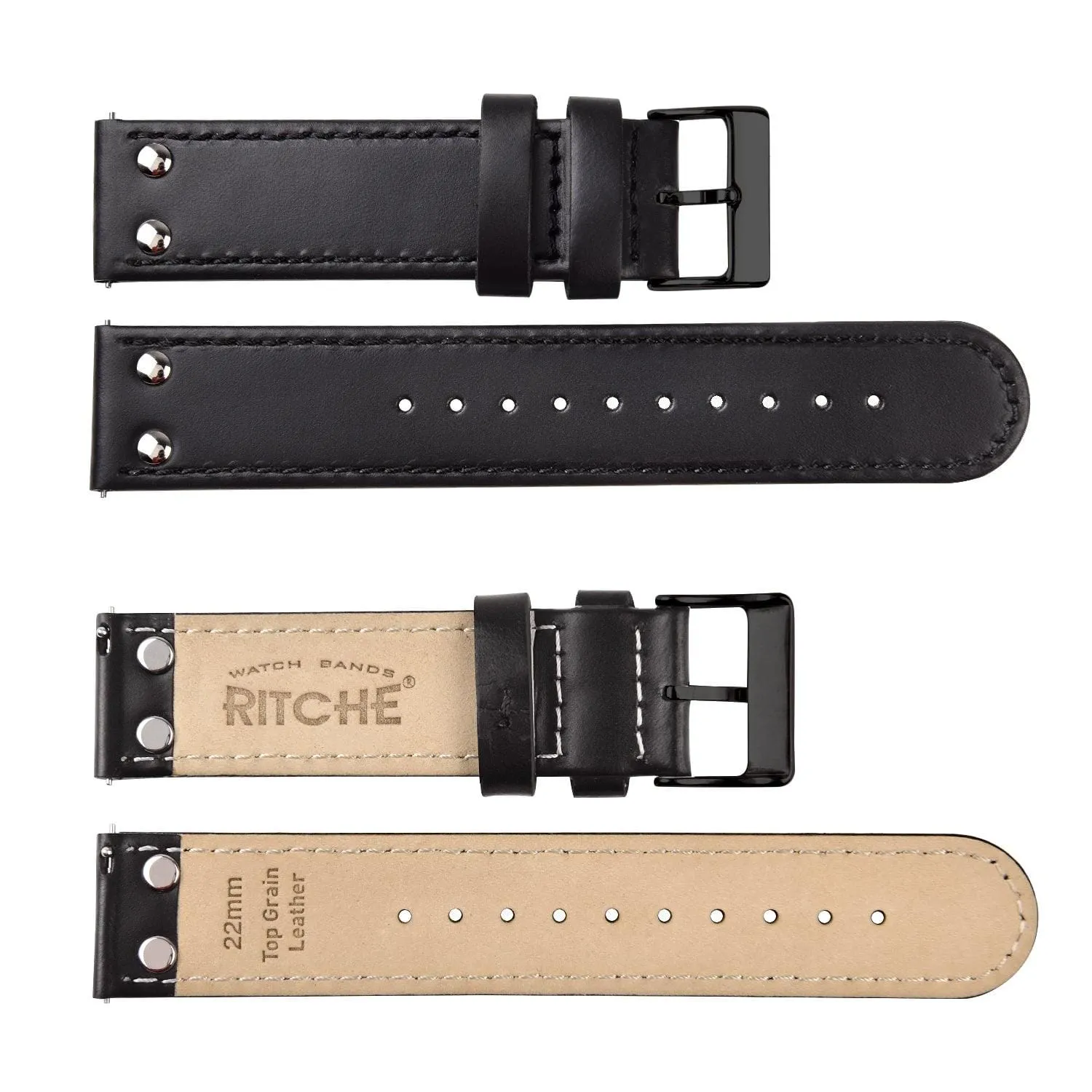 Ritche Pilot Black Leather Watch Bands