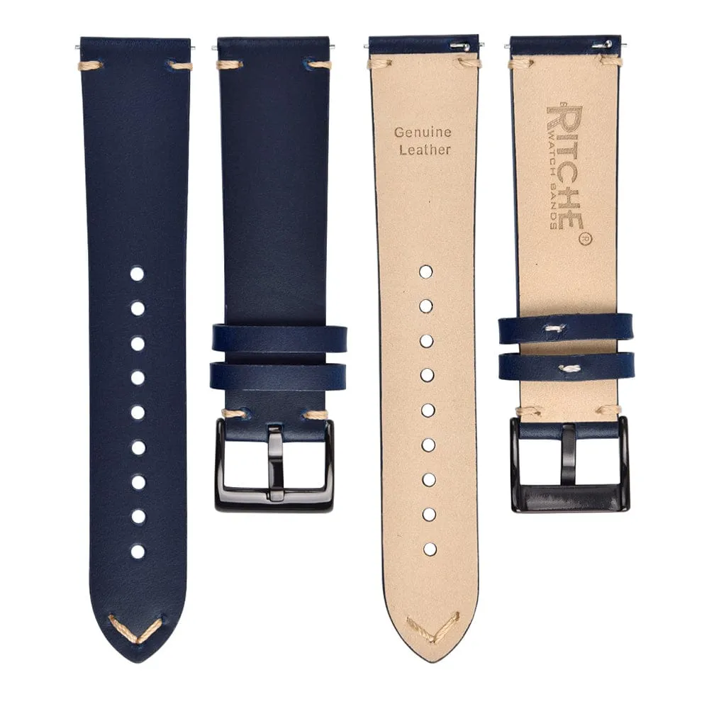 Ritche Vintage Navy Blue Leather Watch Bands