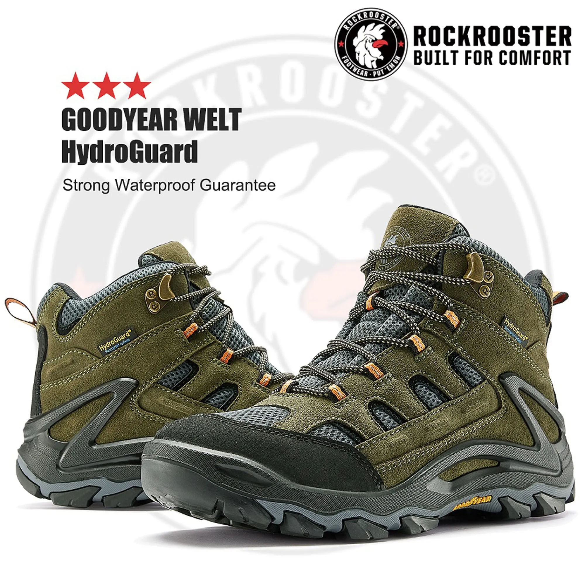 ROCKROOSTER Newland Hiking boots 100% Water Proof Work Boots for Man 6 inch Normal Width E KS5536-9