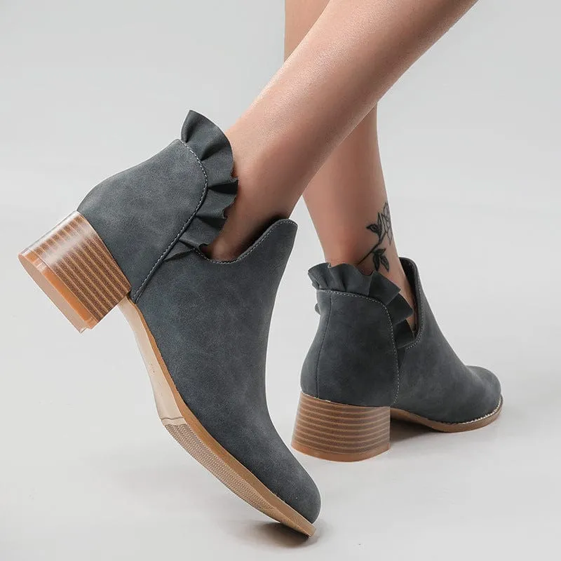 Scallop Trim Chunky Heeled Booties