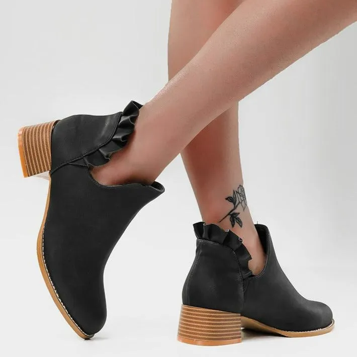 Scallop Trim Chunky Heeled Booties