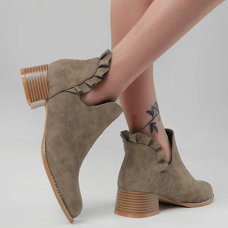 Scallop Trim Chunky Heeled Booties