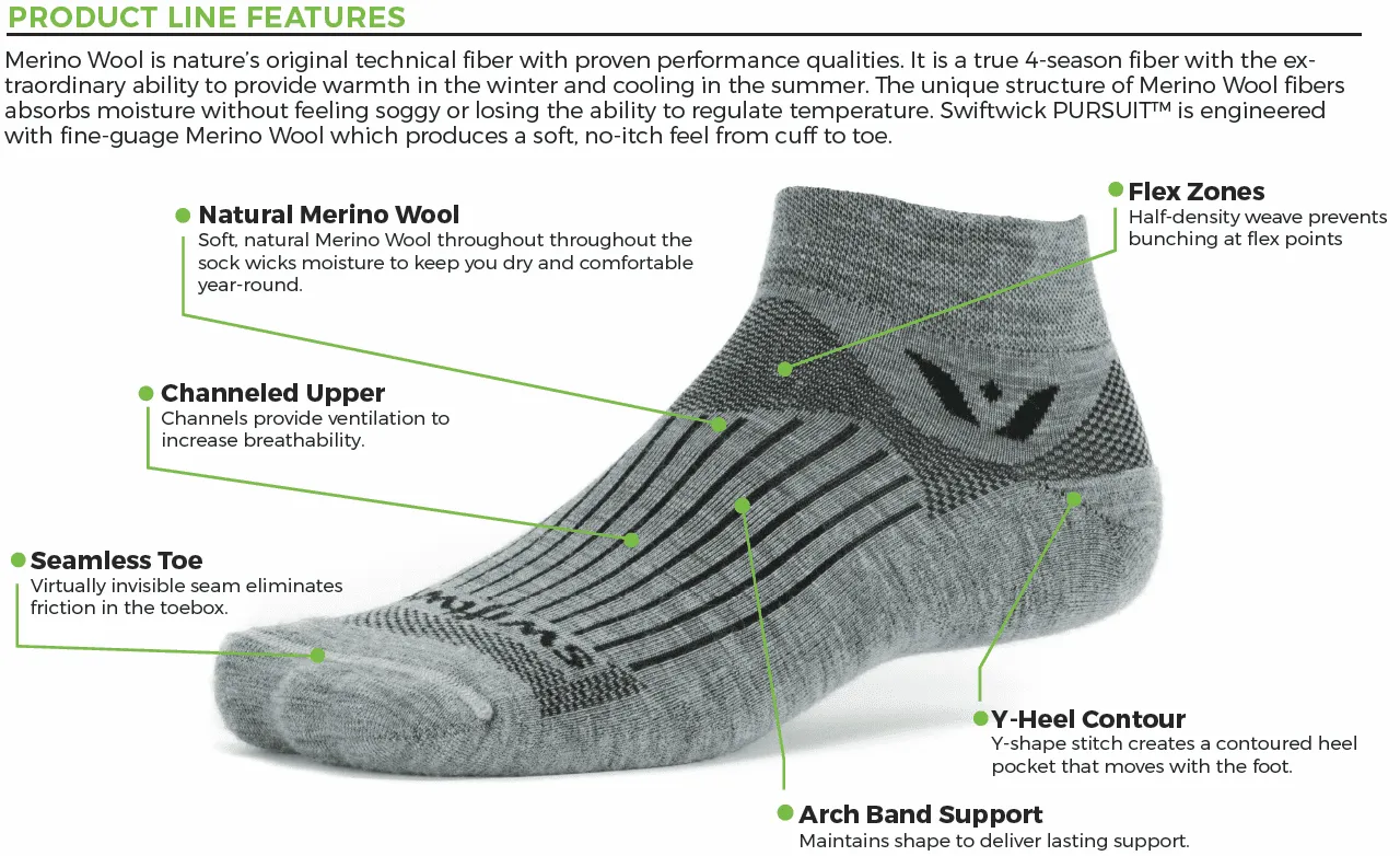 Swiftwick - Pursuit Merino Seven Heather Grey Sock