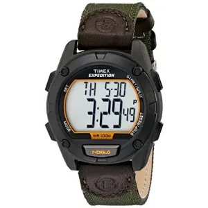 Timex Men's Expedition Indiglo Light Digital Green Nylon & Leather Watch T49947